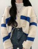 GORUNRUN-Ins Style Street Fashion Contrast Color Striped Cardigan