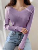 GORUNRUN-Ins Style Street Fashion Knitted Off-shoulder Slim V-neck One-shoulder Sweater