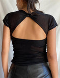 GORUNRUN-Ins Style Street Fashion Semi-sheer Mesh Open Back T-shirt