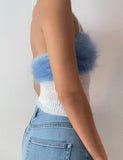 GORUNRUN-Ins Style Street Fashion Faux Fur Trim Patched Halter Crochet Camisole