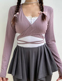 GORUNRUN-Ins Style Street Fashion Balletcore V-neck Knitted Cross Strap Long-sleeve Cardigan