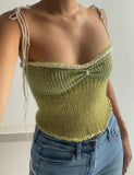 GORUNRUN-Ins Style Street Fashion Knot Shoulder Colorblock Crochet Camisole