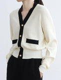 GORUNRUN-Ins Style Street Fashion Colorblock V Neck Knit Cardigan