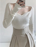 GORUNRUN-Ins Style Street Fashion Solid Color Sweetheart Neck Knit Top