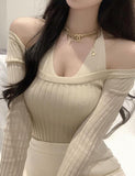 GORUNRUN-Ins Style Street Fashion Halter Neck Knit Tight Fake Two Piece Top