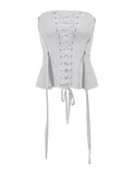 GORUNRUN-Ins Style Street Fashion Lace Up Tape Zipper Strapless Corset Camisole