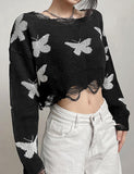 GORUNRUN-Ins Style Street Fashion Loose Short Butterfly Crew Neck Long Sleeve Sweater