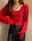 GORUNRUN-Ins Style Street Fashion Solid Color Fake Two-Piece Knit Cropped Sweater For