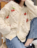 GORUNRUN-Ins Style Street Fashion Preppy Three-dimensional Cherry Knit Cardigan