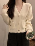 GORUNRUN-Ins Style Street Fashion Loose V-Neck Double Shoulder Chain Button Knit Cardigan