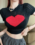 GORUNRUN-Ins Style Street Fashion Heart Pattern Hollow Out Crop Top