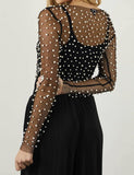 GORUNRUN-Ins Style Street Fashion Pearl Decor See-through Top For