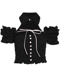 GORUNRUN-Ins Style Street Fashion Off Shoulder Ruched Bowknot Crop Top with Bow Tie