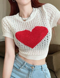 GORUNRUN-Ins Style Street Fashion Heart Pattern Hollow Out Crop Top