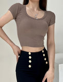 GORUNRUN-Ins Style Street Fashion Round Neck Ribbed Knit Crop Top