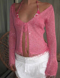 GORUNRUN-Ins Style Street Fashion Sequins Frayed Trim Crochet Cardigan