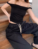 GORUNRUN-Ins Style Street Fashion Solid Color Off Shoulder Slim Tops