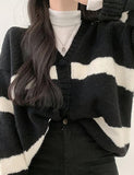 GORUNRUN-Ins Style Street Fashion Contrast Color Striped Cardigan