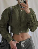 GORUNRUN-Ins Style Street Fashion Solid Color Ruched Crop Jacket