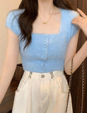 GORUNRUN-Ins Style Street Fashion Square Neck Fluffy Crop Top