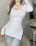 GORUNRUN-Ins Style Street Fashion Solid Asymmetrical Hem Side Slit T-shirt