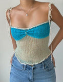 GORUNRUN-Ins Style Street Fashion Knot Shoulder Colorblock Crochet Camisole