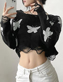 GORUNRUN-Ins Style Street Fashion Loose Short Butterfly Crew Neck Long Sleeve Sweater