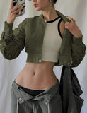 GORUNRUN-Ins Style Street Fashion Solid Color Ruched Crop Jacket