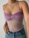 GORUNRUN-Ins Style Street Fashion Faux Fur Trim Patched Halter Crochet Camisole