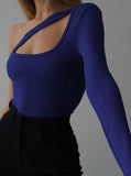 GORUNRUN-Ins Style Street Fashion Knit One-Sleeve Asymmetric Bodysuit