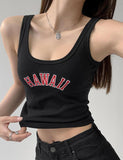 GORUNRUN-Ins Style Street Fashion Monogram EmbRoidered Crop Sport Gym Camisole Tank Top