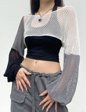 GORUNRUN-Ins Style Street Fashion Colorblock Hollow Out Crochet Super Crop Top