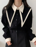 GORUNRUN-Ins Style Street Fashion Contrast Color Navy Collar Shirt