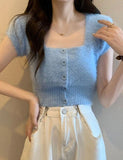 GORUNRUN-Ins Style Street Fashion Square Neck Fluffy Crop Top