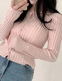 GORUNRUN-Ins Style Street Fashion Solid Color Button Up Knit Top