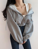 GORUNRUN-Ins Style Street Fashion Casual Simple Hooded Cropped Zipper Jacket