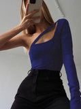 GORUNRUN-Ins Style Street Fashion Knit One-Sleeve Asymmetric Bodysuit