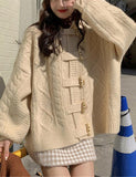 GORUNRUN-Ins Style Street Fashion Horn Buckle Loose Hooded Cardigan Sweater