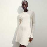 Gorunrun-hoco dresses -hoco dresses -2024 SPRING AUTUMN OUTFITS Leisure Round Neck Long Sleeve A Line Chunky Ribbed Knit Sweater Mini Dress