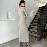 GORUNRUN-2024 SPRING AUTUMN OUTFITS Sexy Crew Neck Long Sleeve Ribbed Knit Bodycon Sweater Maxi Dress