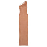 GORUNRUN-2024 SPRING AUTUMN OUTFITS Sexy Split Cutout One Shoulder Sleeveless Bodycon Rib Knit Maxi Dress