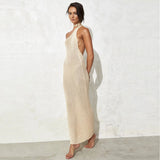 GORUNRUN-2024 SPRING AUTUMN OUTFITS Sultry One Shoulder Halter Sleeveless Cutout Maxi Cover Up Knit Dress