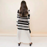 GORUNRUN-2024 SPRING AUTUMN OUTFITS Trendy Square Neck Bell Sleeve Black Striped Crochet Knit Maxi Dress