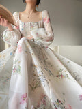 GORUNRUN-Women Summer Sexy y2k Fairy Dress Casual Loose Dress Puff Long Sleeve Floral Maxi Dress