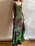 GORUNRUN-Vintage Green Irregular Slip Long Dress