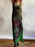 GORUNRUN-Vintage Green Irregular Slip Long Dress