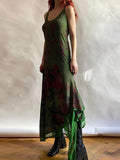 GORUNRUN-Vintage Green Irregular Slip Long Dress