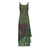 GORUNRUN-Vintage Green Irregular Slip Long Dress