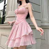 Gorunrun-hoco dresses -hoco dresses -Women Summer Sexy y2k Fairy Dress Casual Loose Dress Lace Up Ruffle Corset Mini Dress