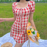 Gorunrun-hoco dresses -hoco dresses -Women Summer Sexy y2k Fairy Dress Casual Loose Dress Cottagecore Checkered Mini Dress